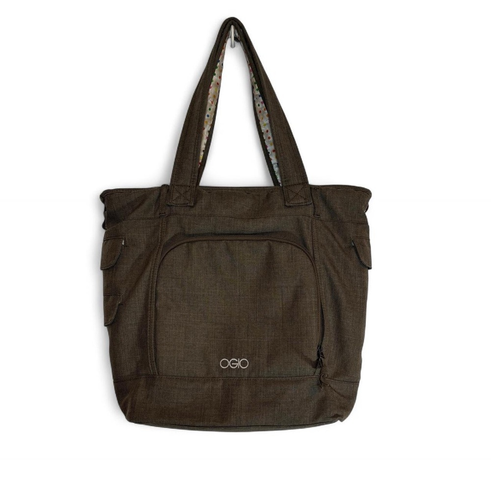 Ogio Hamptons laptop tote bag in brown/terra color w/ polka dot lining